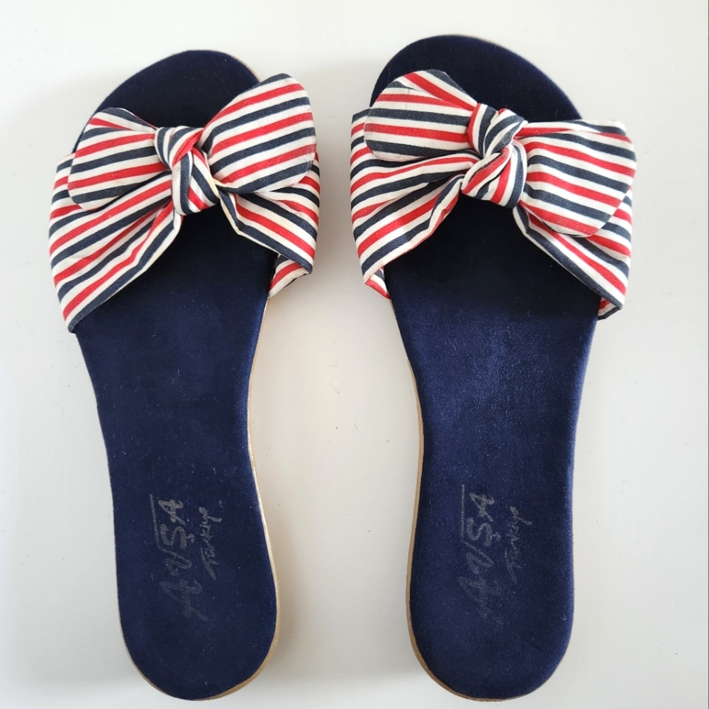 Blue and red stripes sandals flats Size 8